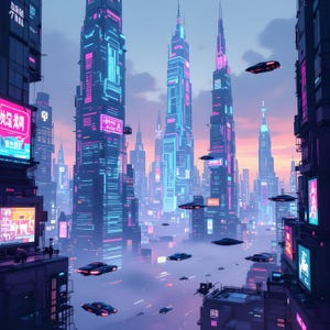 Cyber-Retro Cityscape Art Print: Neon Skyline, Futuristic Decor (Digital Download)