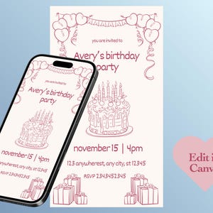 Digital birthday invitation, cute, trendy, and customizable
