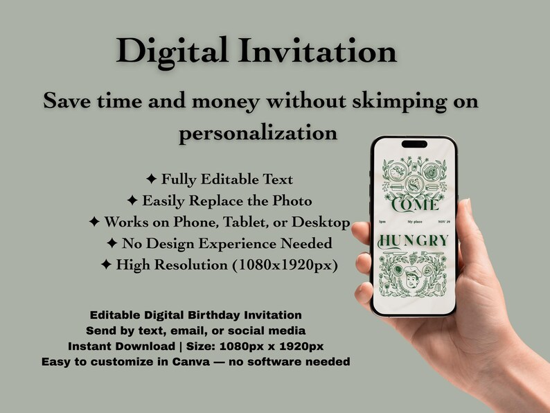 Smart Invitation Example Personalized Dinner Party Invitation • Editable Digital Invite ...