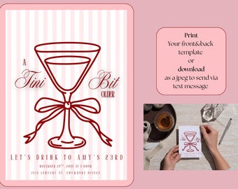 Invitación de Martini para 21 cumpleaños: Plantilla editable (Descarga digital, 12,7 x 18,8 cm)