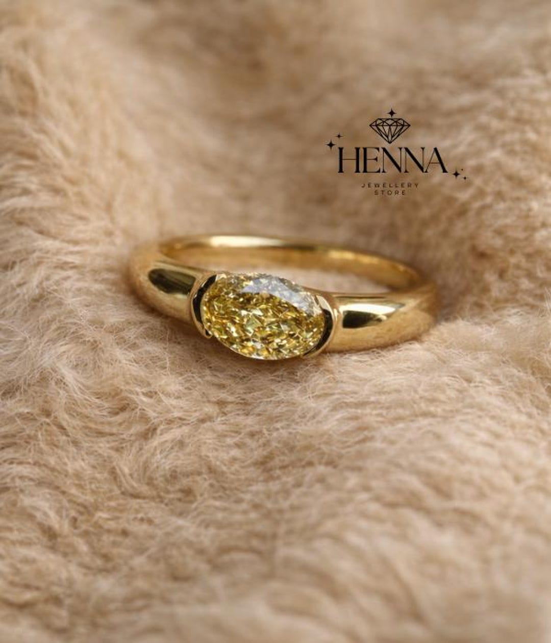 1CT East West Oval Yellow Diamond Ring | Gold Promise Ring for Her - Etsy