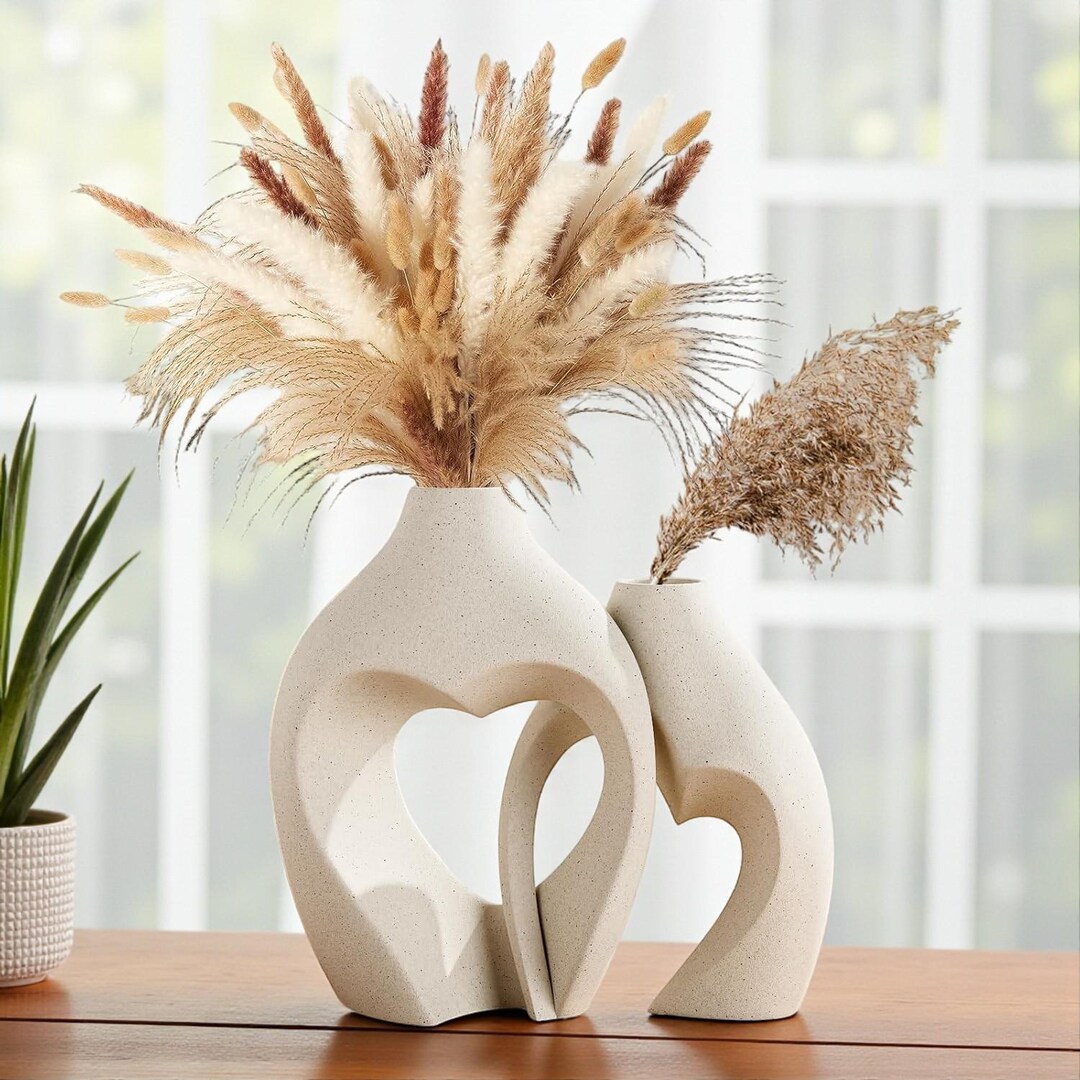Heart Shaped White Ceramic Vases – Set of 2 Minimalist Nordic Decor for ...