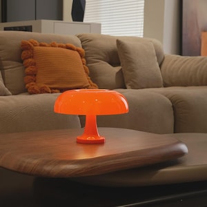Vintage Danish Mushroom Lamp – Retro Orange Bedside Light, Mid-Century Modern Style