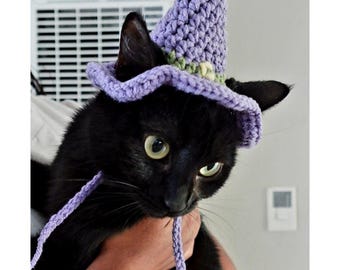 Handgemaakte gehaakte heksenhoed voor katten: Halloween-fotokostuum
