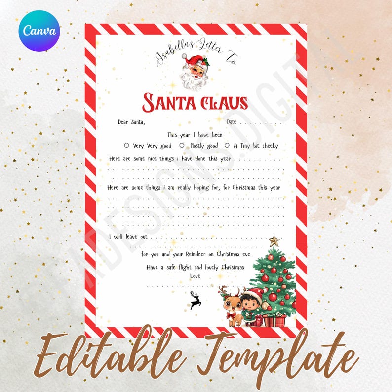 Editable Christmas Letter to Santa: Canva Template (digital Download ...