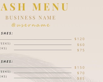 Editable Lash Menu Template • Lash Artist Pricing Sheet (Canva, Instant Download)