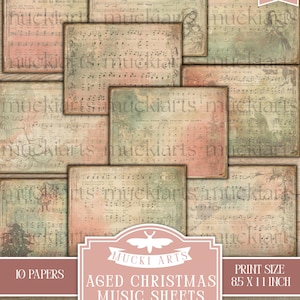 Junk Journal Christmas Music Sheet Printable – Aged Vintage Hymn Paper, Holiday Carol Ephemera Kit, Christmas Sheet Music (US Letter PDF)