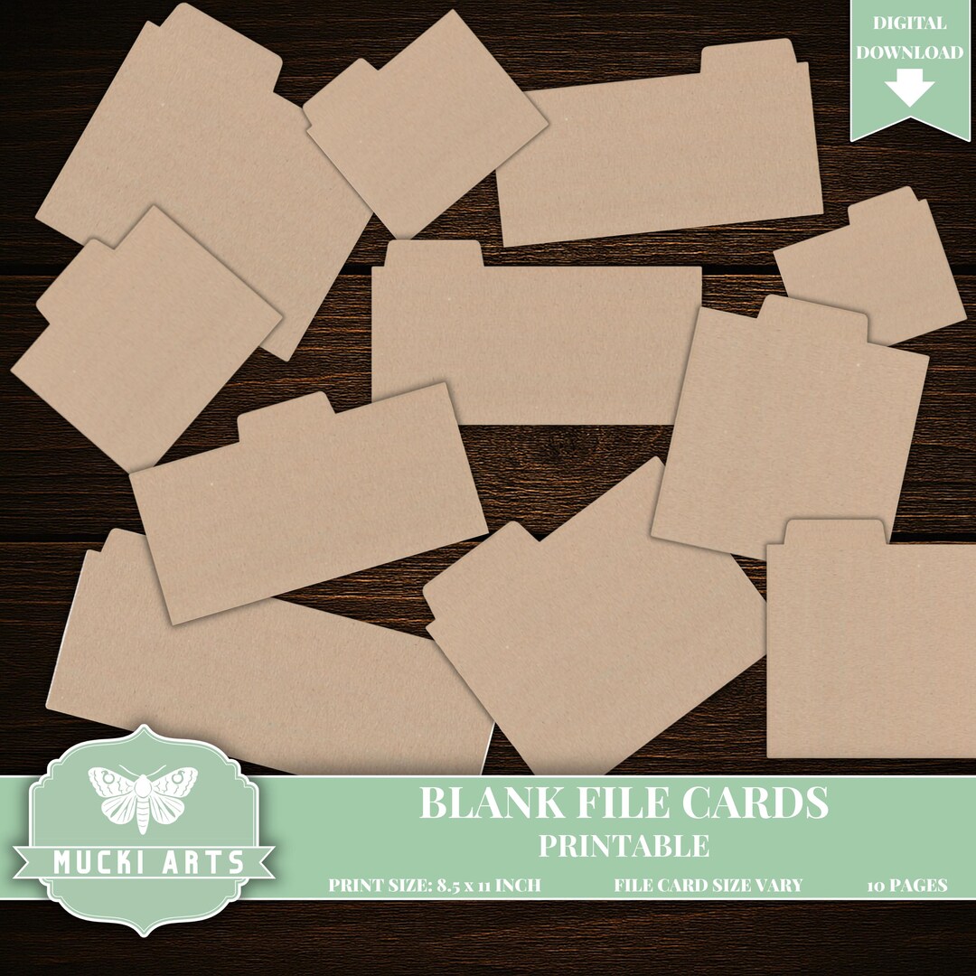 Paper File Card Template Blank Junk Journal File Cards – DIY Ephemera Templates, 10 Pages ...