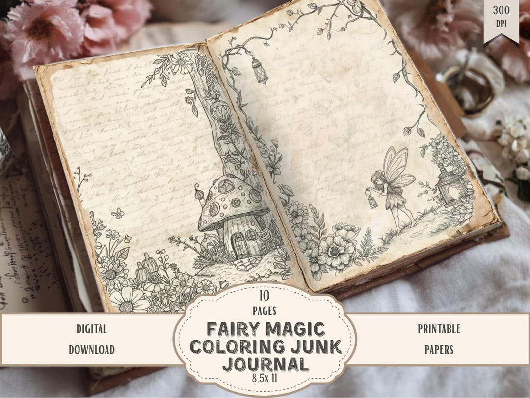 Fairy Coloring Junk Journal Kit, Printable Magical Whimsical Fairy ...