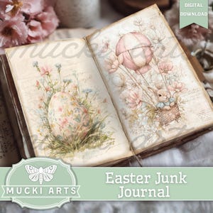 Easter Junk Journal Pages, Spring Ephemera Kit, Pastel Easter Bunny Digital Paper, Shabby Chic Floral Scrapbook Paper, Printable Art,300 DPI