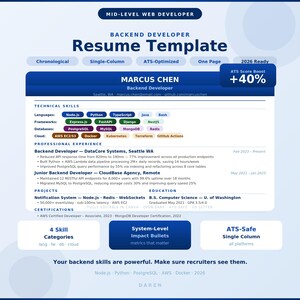Backend Developer Resume Template | ATS Optimized 2026