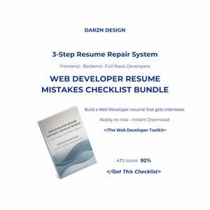 Web Developer Resume Mistakes Checklist Bundle | Fix ATS Resume Errors & Improve Your Developer Resume Fast