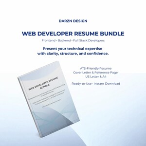 Web Developer Resume Bundle | ATS Friendly Resume + Cover Letter + Reference Page | Frontend Backend Full Stack CV | US Letter & A4 | Canvas