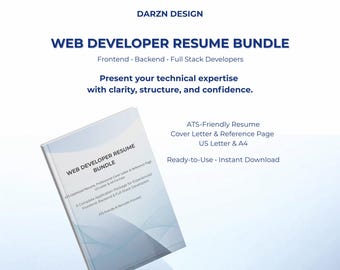 Web Developer Resume Bundle | ATS Friendly Resume + Cover Letter + Reference Page | Frontend Backend Full Stack CV | US Letter & A4 | Canva