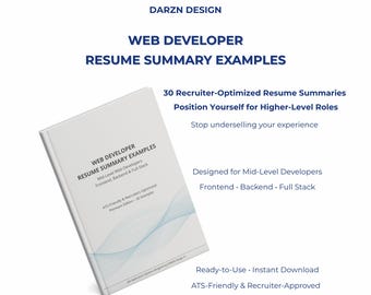 Web Developer Resume Summary Examples | ATS Optimized Professional Profile for Front End Backend Full Stack Developers | Canva PDF Guide