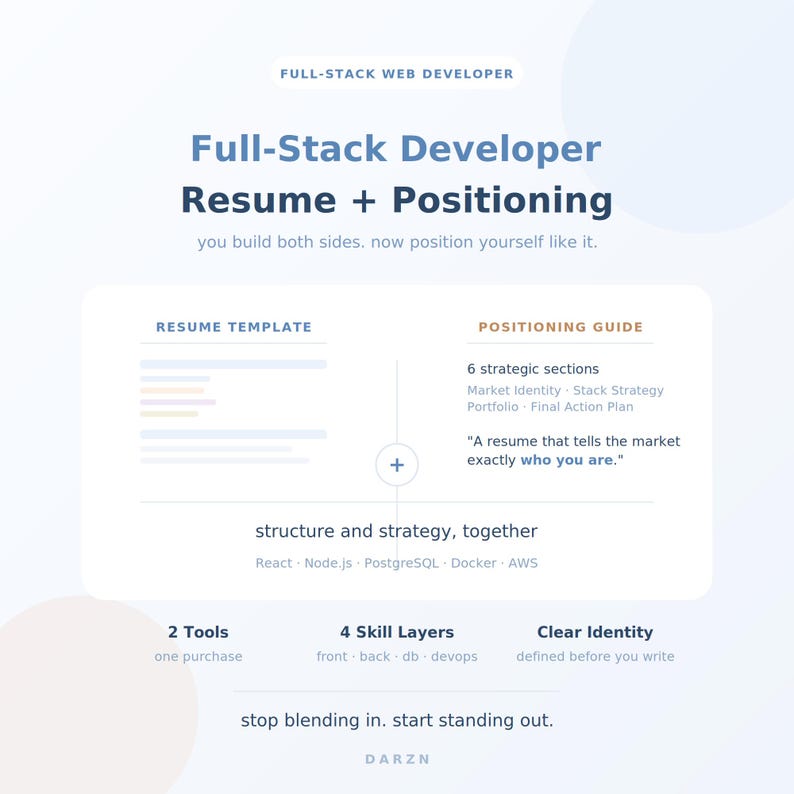 Full-stack developer resume and positioning bundle ATS ready 2026 DARZN