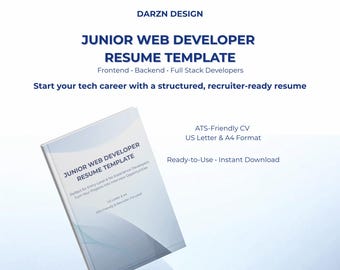 Junior Web Developer Resume Template | Entry Level Web Developer CV | ATS Friendly Developer Resume Canva | Frontend Backend Full Stack