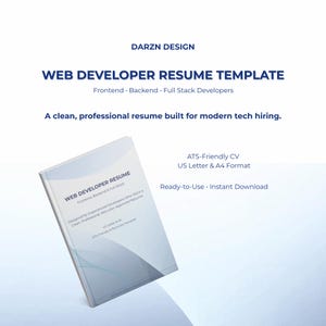 Modelo de currículo para desenvolvedor web | Currículo compatível com ATS | Currículo para desenvolvedor front-end, back-end e full-stack | Formato Carta (EUA) e A4 | Editável no Canva