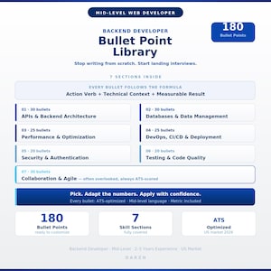 Bibliotheek met opsommingstekens voor backend-ontwikkelaars | 180 opsommingstekens voor je ATS-cv