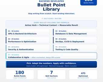Backend Developer Bullet Point Library | 180 ATS Resume Bullets