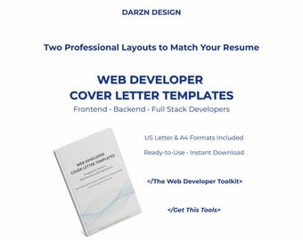 Web Developer Cover Letter Templates | 2 Styles Corporate and Modern Startup Design | ATS Friendly Tech Cover Letter | US Letter & A4