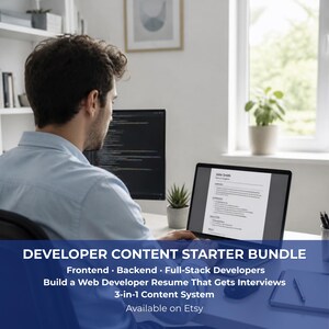 Paquete de contenido para currículum de desarrollador web / Lista de verificación + Puntos clave
