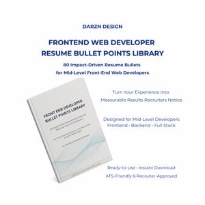 Front-End Developer Resume Bullet Points Library | 80 Mid-Level Web Developer ATS Optimized Metrics Bullets | Canva PDF