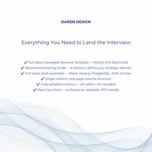 ATS-optimized full-stack resume paired with positioning guide editable Canva