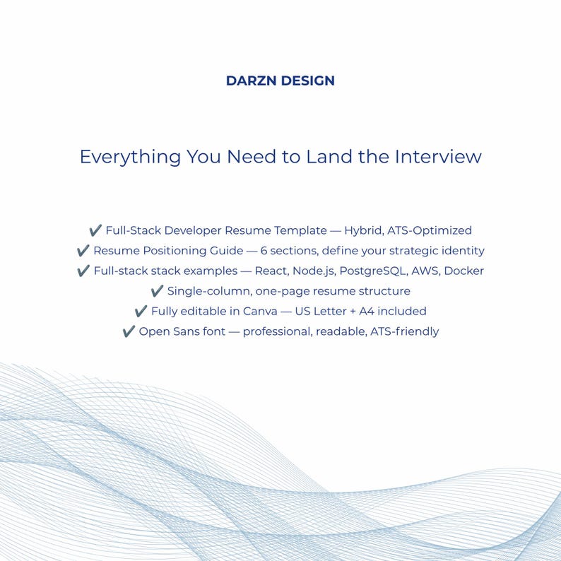 ATS-optimized full-stack resume paired with positioning guide editable Canva