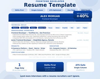 Frontend Developer Resume Template | ATS Skills-First 2026