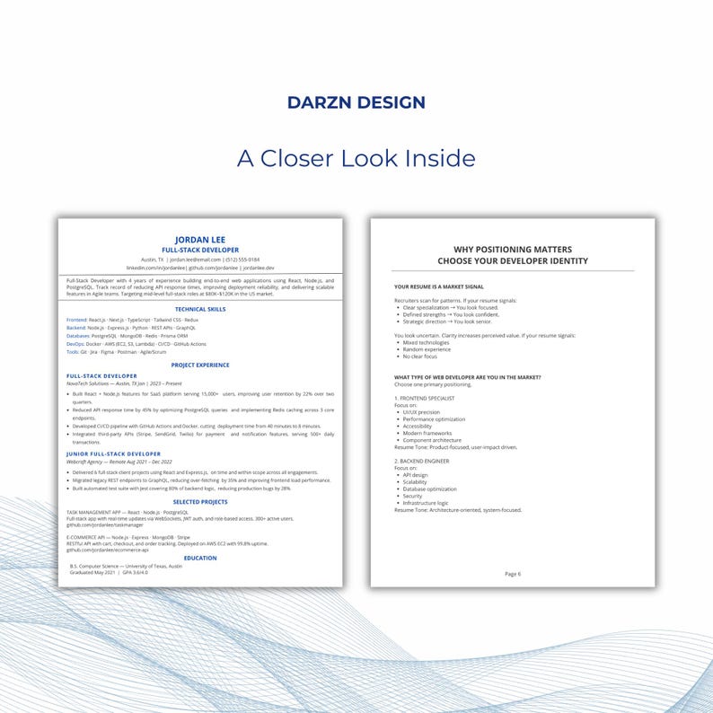Mid-level full-stack developer resume bundle hybrid layout with strategy guide