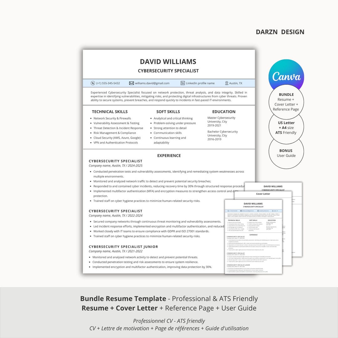 ATS Cyber Security Resume Template | Ats-friendly Tech Cv | Canva IT ...