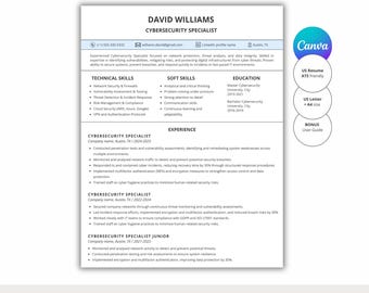 Cybersecurity Resume Template | ATS Friendly U.S. Resume | Cyber Security CV | US Letter + A4