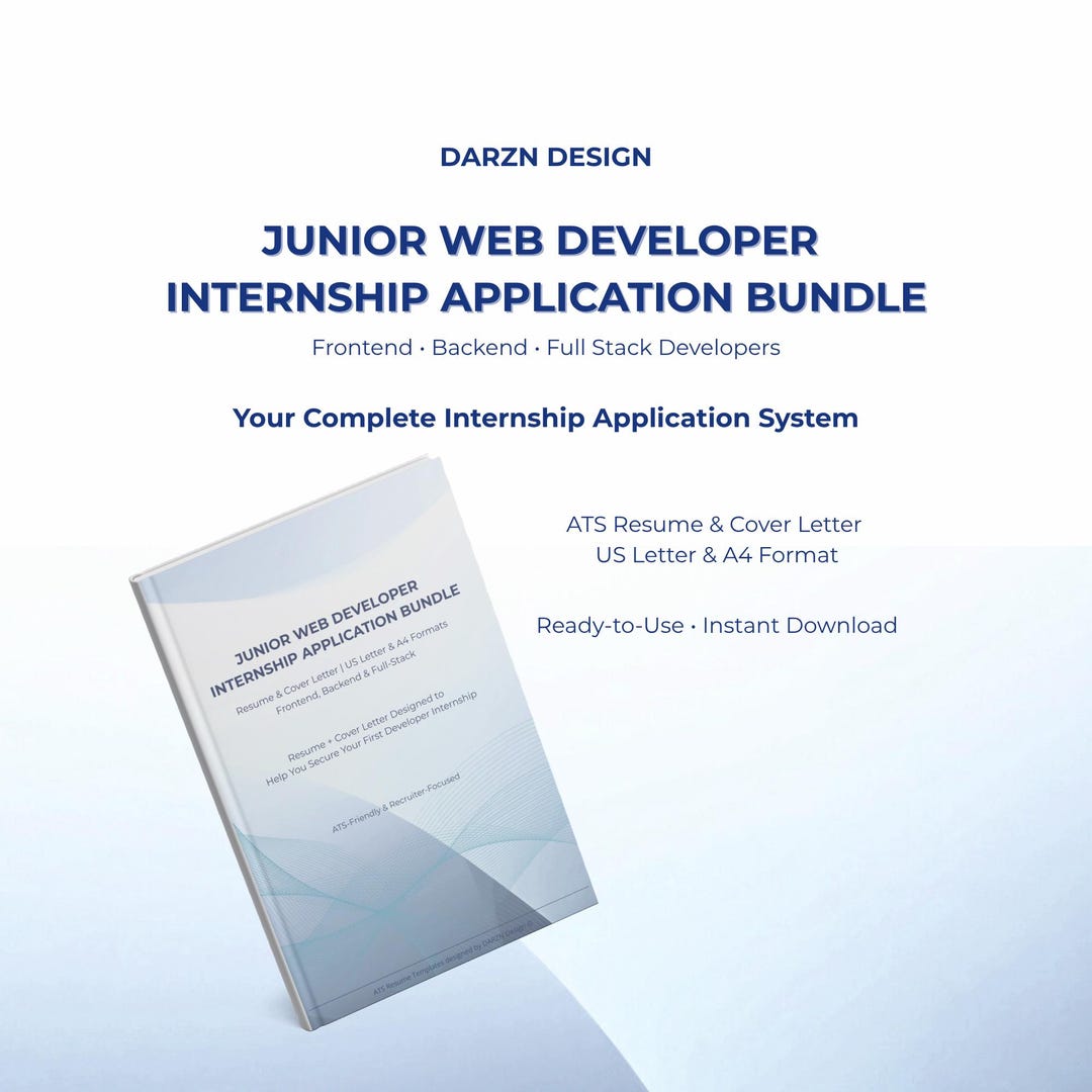 Junior Web Developer Internship Resume Bundle | ATS Resume + Cover ...