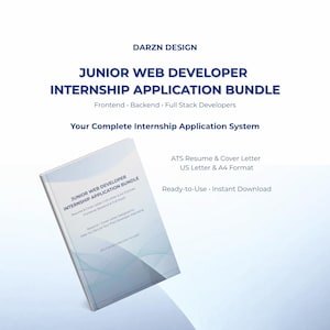 Junior Web Developer Internship Resume Bundle | ATS Resume + Cover Letter | Entry Level Front End Full Stack Template Canva PDF