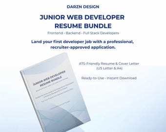 Junior Web Developer Resume Bundle | ATS Friendly Resume + Cover Letter | Entry Level Frontend Backend Full Stack CV | US Letter & A4 |Canva