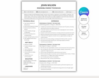 Renewable Energy Technician Resume | ATS-Friendly US Resume | Solar & Wind Energy CV