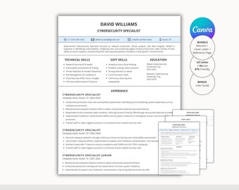 Cybersecurity Resume Bundle | ATS Optimized Resume, Cover Letter & Reference Page | U.S. Job Market | Tech Resume Template