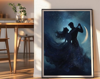 Moonlit Dance Wall Art Print, Romantic Silhouette Poster