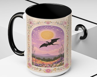 Ceramiczny kubek z kwiatowym akcentem smoka, filiżanka do kawy Cottagecore Fantasy Landscape