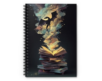 Cuaderno de espiral con ilustraciones de dragones / Diario de fantasía oscura para lectores