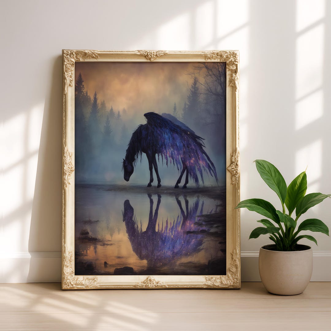 Mythical Pegasus Print, Celestial Horse Reflection, Fantasy Wall Art - Etsy