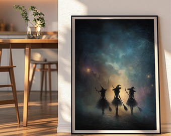 Witch Coven Wall Art, Three Witches Poster, Gothic Halloween Print