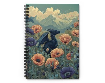 Fantasy Dragon Notebook | Cottagecore Floral Journal | Bookish Writing Gift for Readers