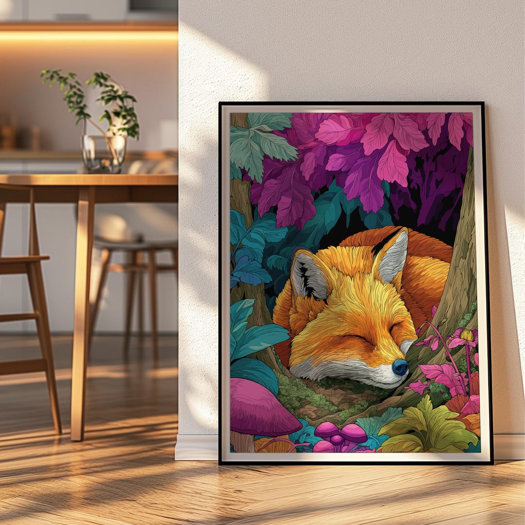 Sleeping Fox Art Print, Fantasy Woodland Cottagecore Decor - Etsy