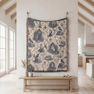 Halloween Toile Woven Blanket, Navy Haunted Mansion Accent Throw