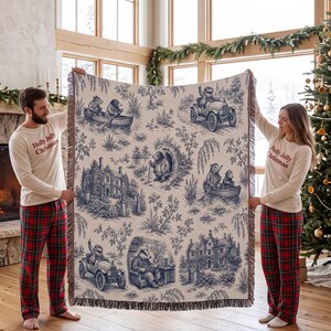 Wind in the Willows Woven Blanket, Blue Storybook Toile Throw
