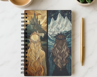 Cuaderno espiral con ilustraciones de luces y sombras románticas / Diario de fantasía para escritores