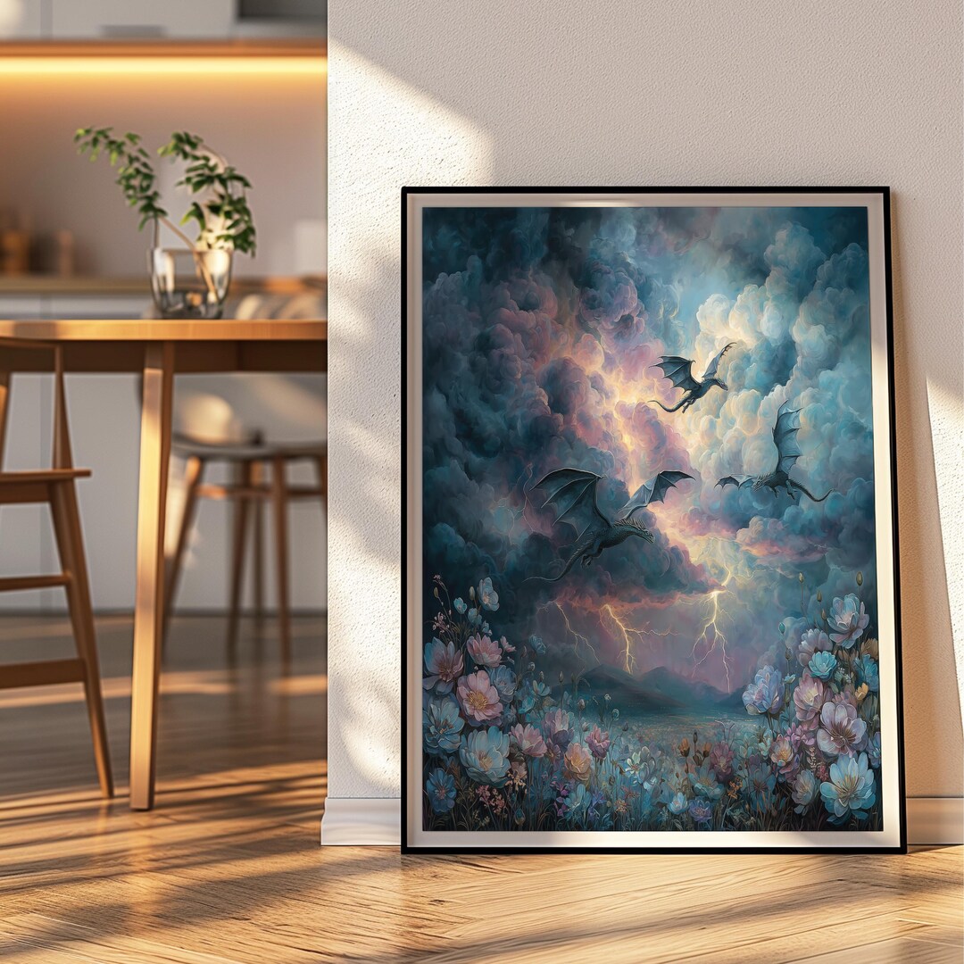 Floral Dragon Poster | Fantasy Wall Art | Reading Nook Decor - Etsy