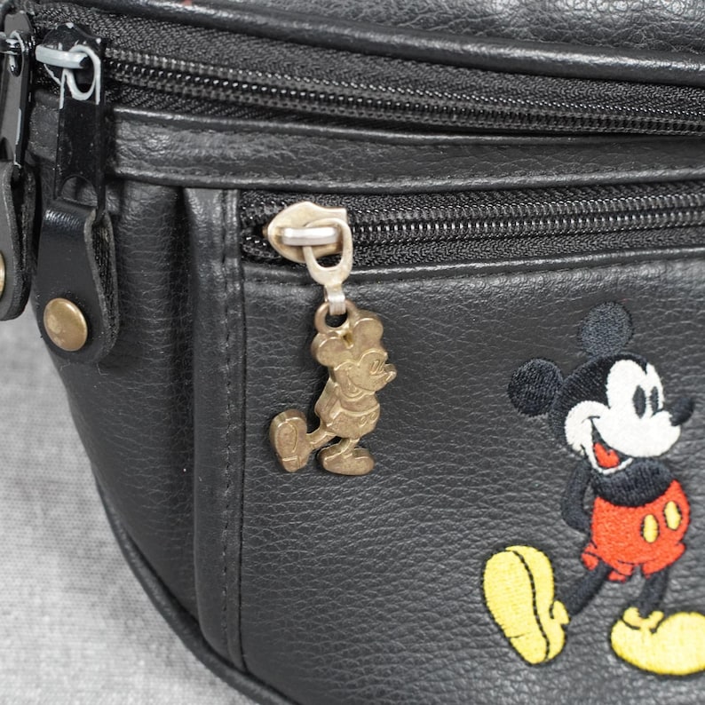 Vintage Disney Mickey Mouse Fanny Pack Black Faux Leather Waist Bag Embroidered image 5